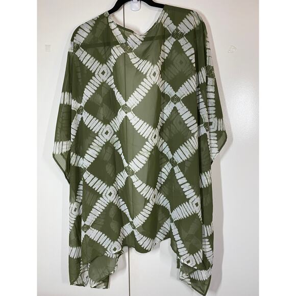 Lane Bryant Kimono Beach Cover Up Green White Semi Sheer One Size - Picture 4 of 6